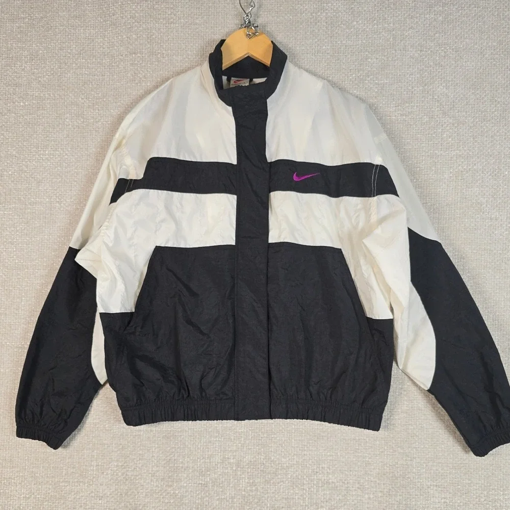 Vintage 90s Nike Windbreaker Jacket Youth L 12-14 Fits Women's‎ S Black White